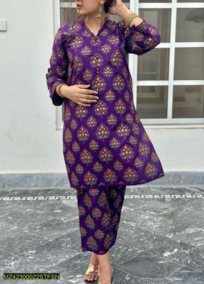 2 Pcs Women's Stitched Lawn Printed Suit