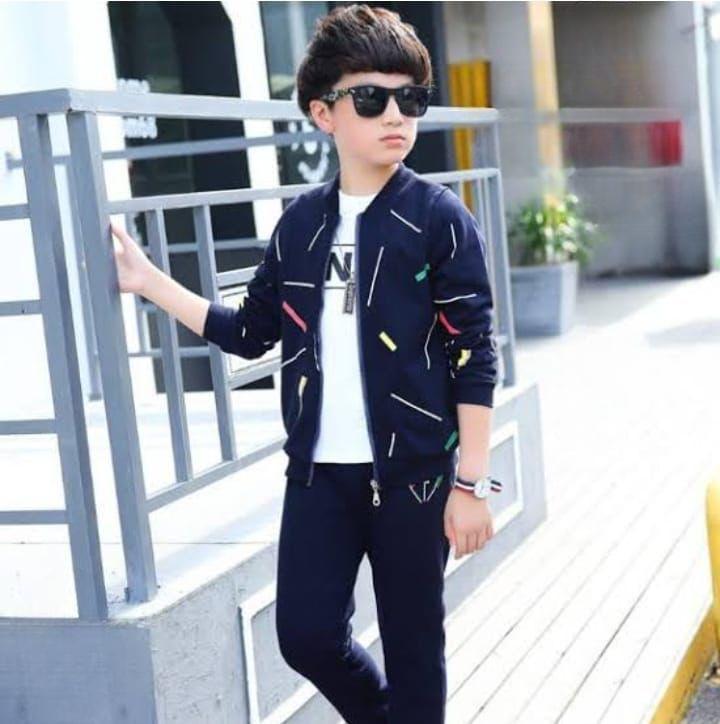 2 Pcs Boy's Fleece Printed Zipper Tracksuit