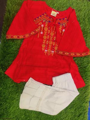 2 Pcs Girl's Cotton Lawn Embroidered Shirt And Trouser Suit