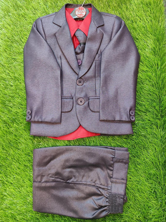 4 Pcs Boy's Stitched Cotton Plain Pant Coat