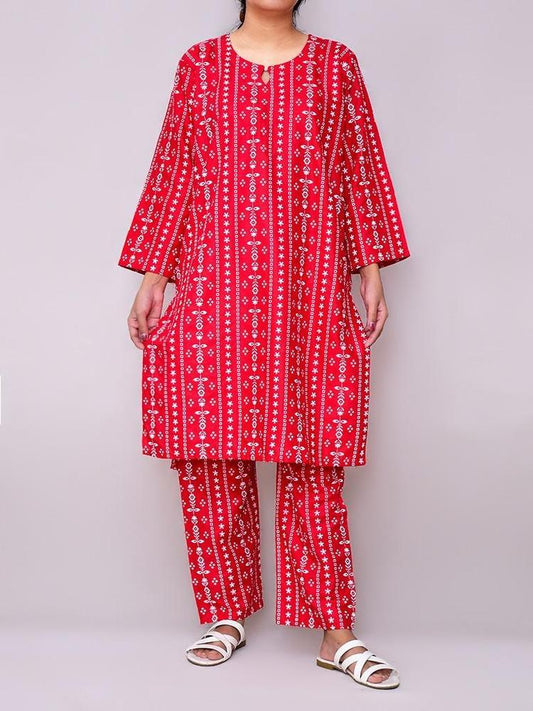 2 Pcs Women's Stitched Linen Printed Suit