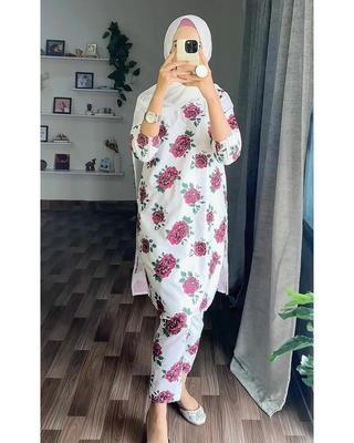 2 Pcs Women's Stitched Arabic Lawn Printed Shirt And Trouser