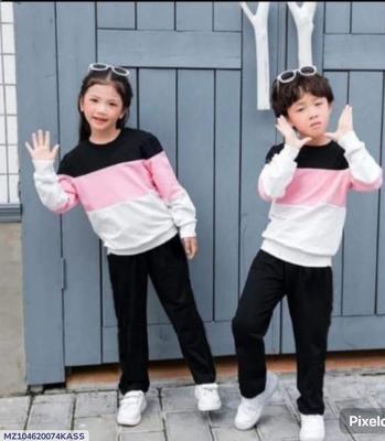 2 Pcs Kids Fleece Plain Sweatshirt Tracksuit