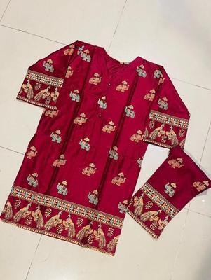 2 Pcs Women's Stitched Linen Printed Suit