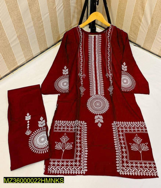 2 Pcs Women's Stitched Lawn Printed Suit