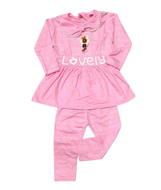 2 Pcs Baby Girl Jersey frock With Trouser