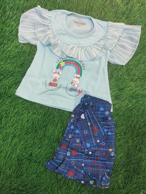 Baby Girl's Blended Shirt With Cotton Shorts