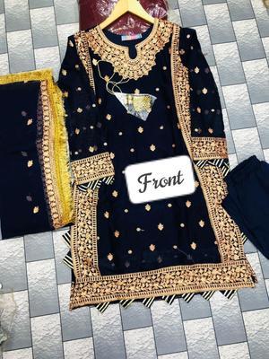 3 Pcs Women's Stitched Crinkle Chiffon Embroidered Suit