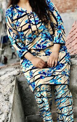 2 Pcs Women's Stitched Cotton Printed Shirt And Trouser