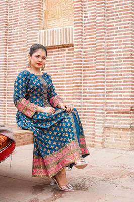 2 Pcs Women's Stitched Katan Silk Printed Suit