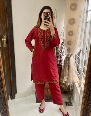 2 Pcs Women's Stitched Lawn Embroidered Shirt And Trouser