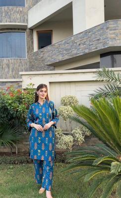 2 Pcs Women's Stitched Arabic Lawn Printed Shirt And Trouser