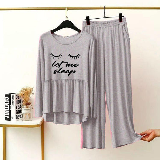 2 Pcs Women's Stitched Jersey Printed Sleepwear