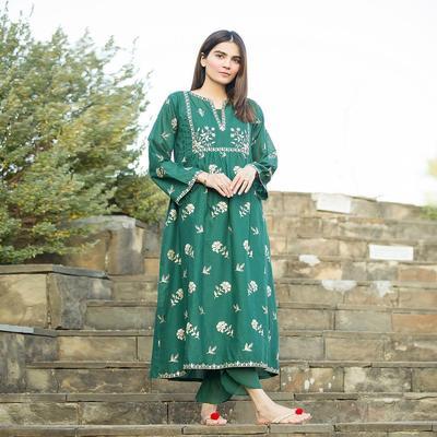 2 Pcs Women's Stitched Arabic Lawn Printed Shirt And Trouser