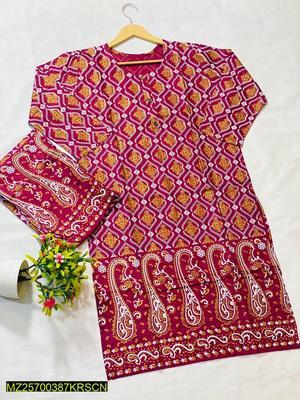 2 Pcs Women's Stitched Lawn Printed Suit