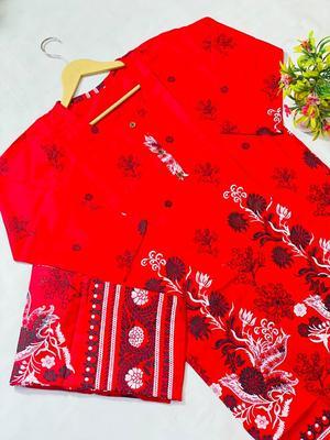 2 Pcs Women's Stitched Lawn Embroidered Shirt And Trouser