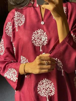 2 Pcs Women's Stitched Linen Block Printed Shirt And Trouser