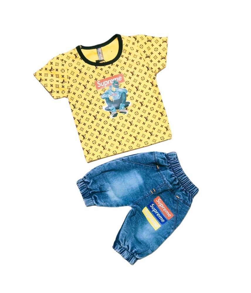 2 Pcs New Born Baby Cotton Blended T-Shirt And Knicker Set