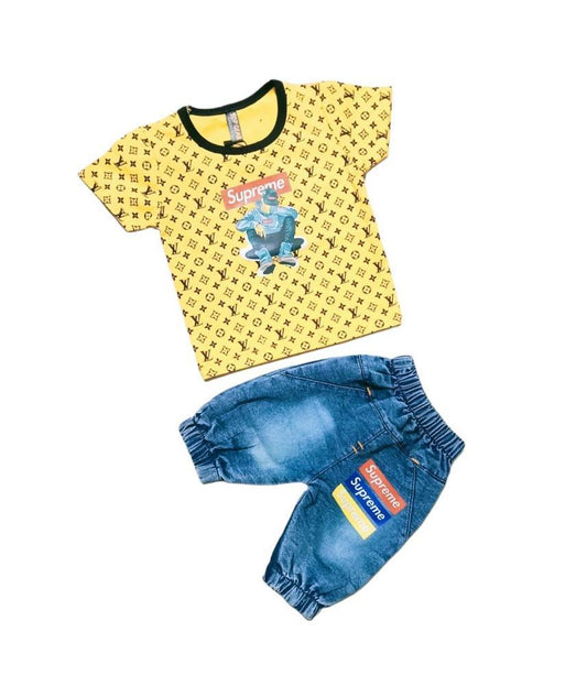 2 Pcs New Born Baby Cotton Blended T-Shirt And Knicker Set