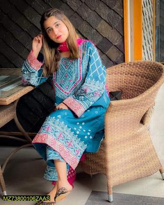 3 Pcs Women's Stitched Katan Silk Printed Suit