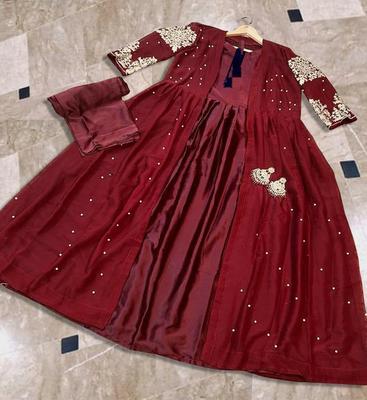 3 Pcs Women's Stitched Fancy Shamoz Silk Embroidered Maxi