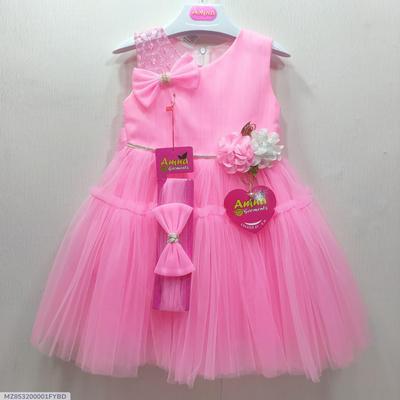 2 Pcs Girl's Stitched Net Plain Frock