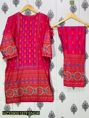 2 Pcs Women's Stitched Linen Printed Suit