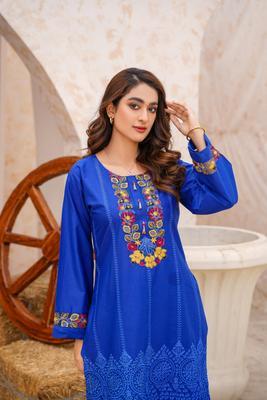 2 Pcs Women's Stitched Cotton Lawn Embroidered Shirt And Trouser