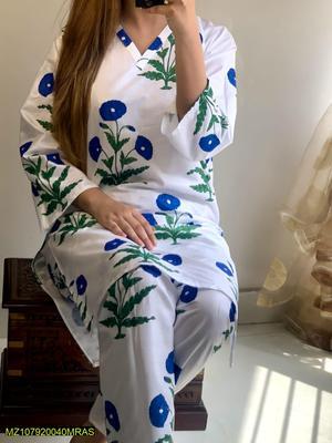 2 Pcs Women's Stitched Arabic Lawn Printed Shirt And Trouser