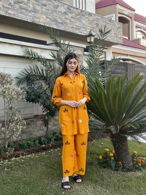 2 Pcs Women's Stitched Lawn Embroidered Shirt And Trouser