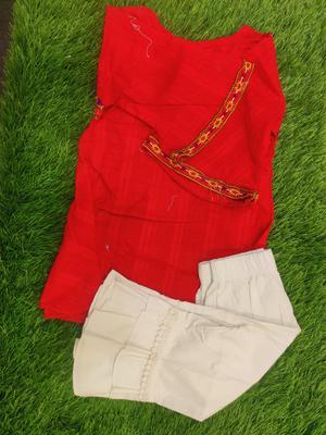 2 Pcs Girl's Cotton Lawn Embroidered Shirt And Trouser Suit