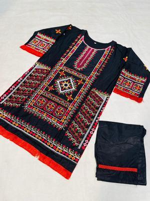 2 Pcs Women's Stitched Cotton Embroidered Shirt And Trouser