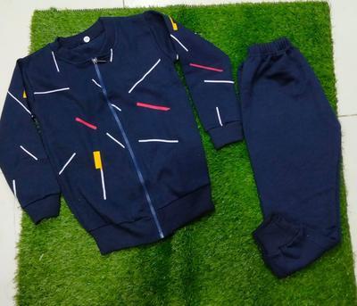 2 Pcs Boy's Fleece Printed Zipper Tracksuit