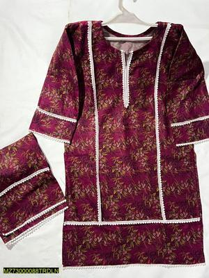 2 Pcs Women's Stitched Dhanak Printed Suit