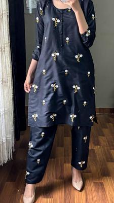 2 Pcs Women's Stitched Cotton Embroidered Shirt And Trouser