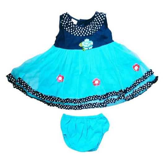 Baby Girl's Net Printed Frock And Shorts Set