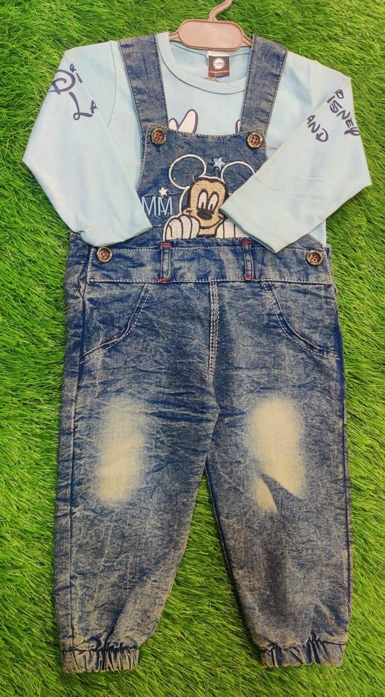 Baby Boy's Denim Printed Romper Set