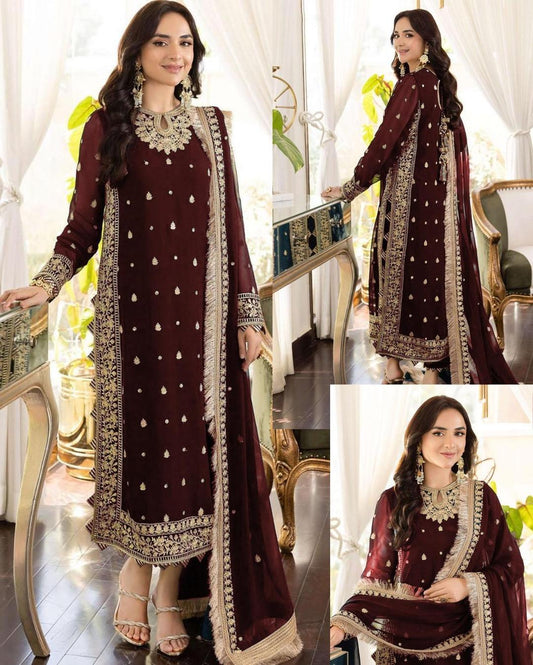 3 Pcs Women's Stitched Crinkle Chiffon Gota Work Suit