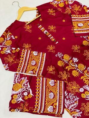 2 Pcs Women's Stitched Lawn Embroidered Shirt And Trouser