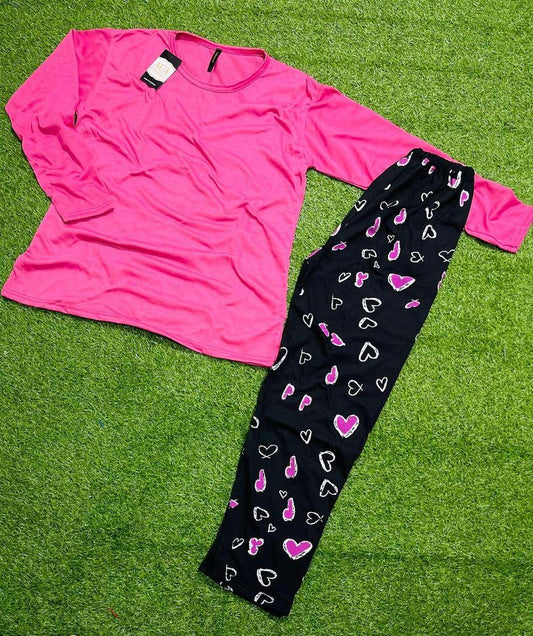 2 Pcs Women's Sleepwear With Heart Prinred Trouser