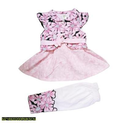 Baby Girl's Cotton Printed Frock And Trouser Set