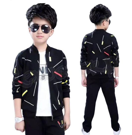 2 Pcs Boy's Fleece Printed Zipper Tracksuit