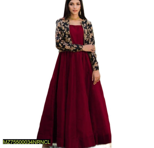 2 Pcs Women's Stitched Shamoz Silk Embroidered Maxi