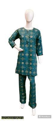 2 Pcs Women's Stitched Cotton Printed Shirt And Trouser