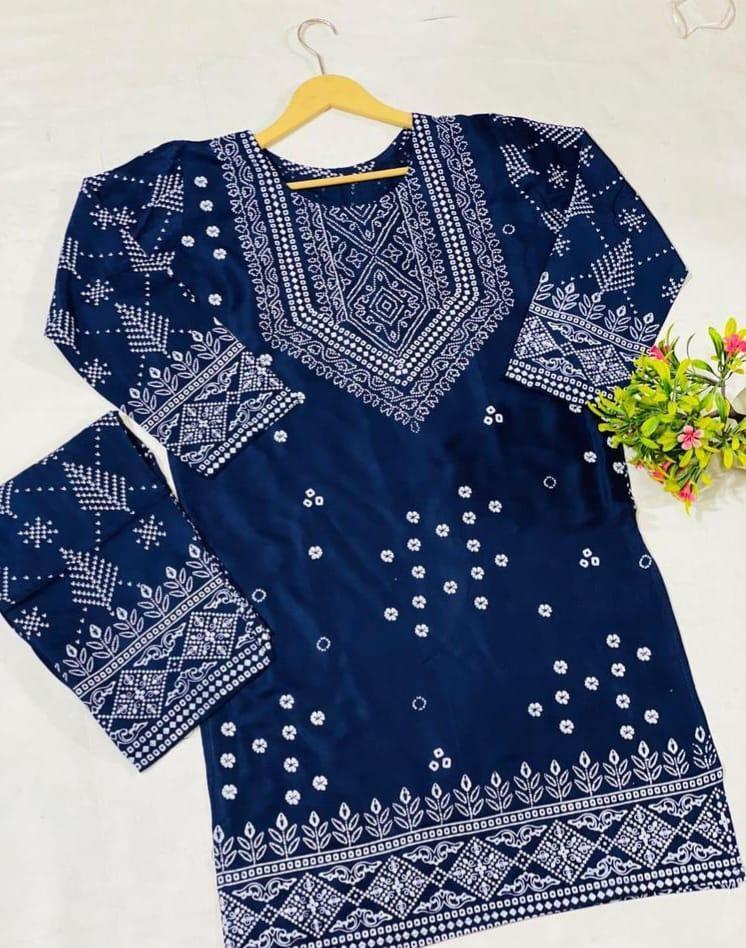 2 Pcs Women's Stitched Arabic Linen Embroidered Suit