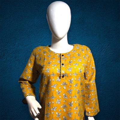 2 Pcs Women's Stitched Cotton Printed Shirt And Trouser