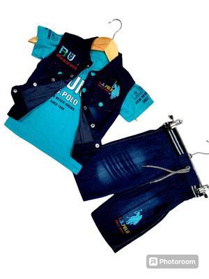 Boy's Printed Shirt And Denim Pants Set