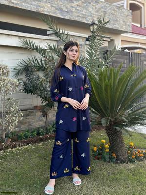 2 Pcs Women's Stitched Lawn Embroidered Shirt And Trouser