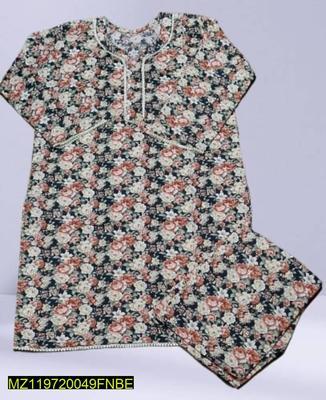 2 Pcs Women's Stitched Cotton Printed Shirt And Trouser