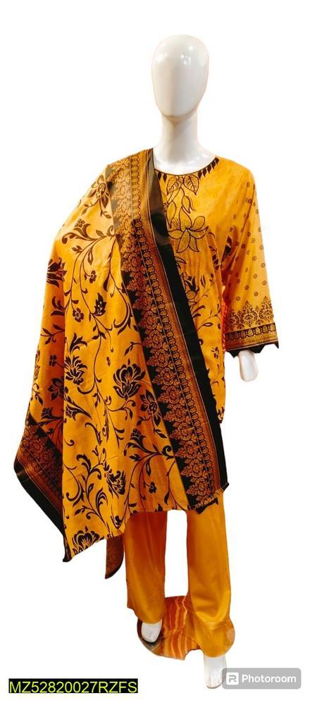 3 Pcs Women's Stitched Lawn Embroidered Suit